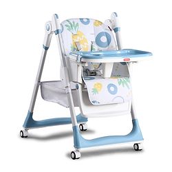 Babyhug 4 in 1 multifunctional Baby High Chair with Adjustable Backrest - Blue| Adjustable Footrest & 5 level Seat Height| Compact Fold| Swivel Wheels with Lock| Double Food Tray| Removable PU Cushion