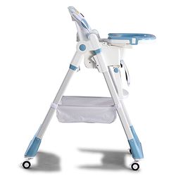 Babyhug 4 in 1 multifunctional Baby High Chair with Adjustable Backrest - Blue| Adjustable Footrest & 5 level Seat Height| Compact Fold| Swivel Wheels with Lock| Double Food Tray| Removable PU Cushion