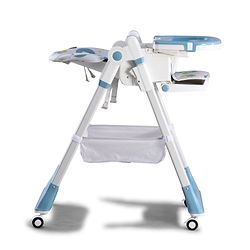 Babyhug 4 in 1 multifunctional Baby High Chair with Adjustable Backrest - Blue| Adjustable Footrest & 5 level Seat Height| Compact Fold| Swivel Wheels with Lock| Double Food Tray| Removable PU Cushion