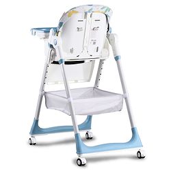 Babyhug 4 in 1 multifunctional Baby High Chair with Adjustable Backrest - Blue| Adjustable Footrest & 5 level Seat Height| Compact Fold| Swivel Wheels with Lock| Double Food Tray| Removable PU Cushion