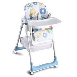 Babyhug 4 in 1 multifunctional Baby High Chair with Adjustable Backrest - Blue| Adjustable Footrest & 5 level Seat Height| Compact Fold| Swivel Wheels with Lock| Double Food Tray| Removable PU Cushion