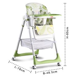 Babyhug 4 in 1 multifunctional Baby High Chair with Adjustable Backrest - Green| Adjustable Footrest & 5 level Seat Height| Compact Fold| Swivel Wheels with Lock|Double Food Tray| Removable PU Cushion