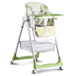 Babyhug 4 in 1 multifunctional Baby High Chair with Adjustable Backrest - Green| Adjustable Footrest & 5 level Seat Height| Compact Fold| Swivel Wheels with Lock|Double Food Tray| Removable PU Cushion