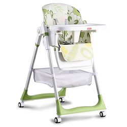Babyhug 4 in 1 multifunctional Baby High Chair with Adjustable Backrest - Green| Adjustable Footrest & 5 level Seat Height| Compact Fold| Swivel Wheels with Lock|Double Food Tray| Removable PU Cushion