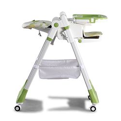 Babyhug 4 in 1 multifunctional Baby High Chair with Adjustable Backrest - Green| Adjustable Footrest & 5 level Seat Height| Compact Fold| Swivel Wheels with Lock|Double Food Tray| Removable PU Cushion