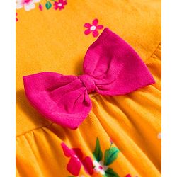 Babyhug 100% Cotton Knit Floral Printed Frock with Full Sleeves Denim Jacket - Yellow & Blue