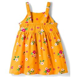 Babyhug 100% Cotton Knit Floral Printed Frock with Full Sleeves Denim Jacket - Yellow & Blue