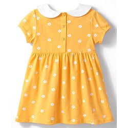 Babyhug Single Jersey Knit Half Sleeves Floral Printed Frock with Bloomer with Bow Applique - Yellow