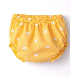 Babyhug Single Jersey Knit Half Sleeves Floral Printed Frock with Bloomer with Bow Applique - Yellow