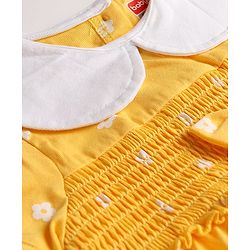 Babyhug Single Jersey Knit Half Sleeves Floral Printed Frock with Bloomer with Bow Applique - Yellow