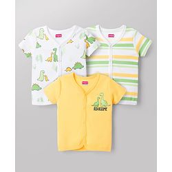 Babyhug 100% Cotton Knit Half Sleeves Striped Antibacterial Front Open Jhablas with Dino Print Pack of 3 - Multicolor