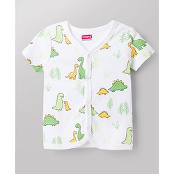 Babyhug 100% Cotton Knit Half Sleeves Striped Antibacterial Front Open Jhablas with Dino Print Pack of 3 - Multicolor