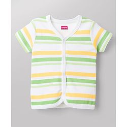 Babyhug 100% Cotton Knit Half Sleeves Striped Antibacterial Front Open Jhablas with Dino Print Pack of 3 - Multicolor