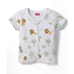 Babyhug 100% Cotton Knit Antibacterial Half Sleeves Animal Printed & Striped Jhablas Pack Of 3 - Multicolour