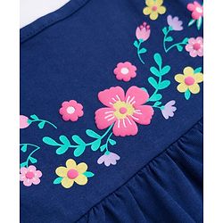 Babyhug 100% Cotton Knit Half Sleeves Floral & Polka Dots Printed Frock With Inner Tee - Navy Blue