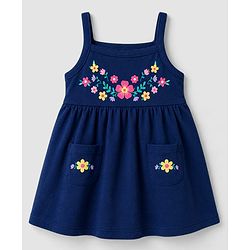 Babyhug 100% Cotton Knit Half Sleeves Floral & Polka Dots Printed Frock With Inner Tee - Navy Blue