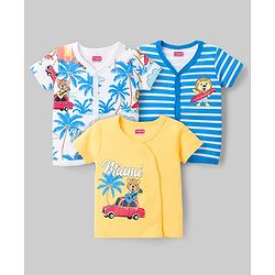 Babyhug 100% Cotton Knit Half Sleeves Striped Antibacterial Front Open Jhablas with Beach Theme Print Pack of 3 - Multicolor
