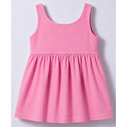 Babyhug 100% Cotton Knit Half Sleeves Floral Printed Frock With Inner Tee - Pink