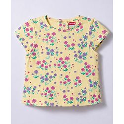 Babyhug 100% Cotton Knit Half Sleeves Floral Printed Frock With Inner Tee - Pink
