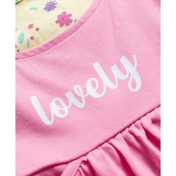 Babyhug 100% Cotton Knit Half Sleeves Floral Printed Frock With Inner Tee - Pink