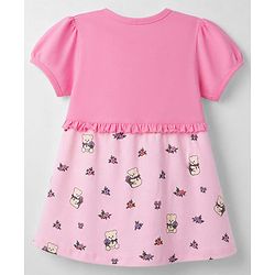 Babyhug Single Jersey Knit Half Sleeves Frock with Teddy & Floral Print & Bloomer - Pink