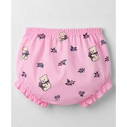Babyhug Single Jersey Knit Half Sleeves Frock with Teddy & Floral Print & Bloomer - Pink