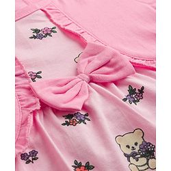 Babyhug Single Jersey Knit Half Sleeves Frock with Teddy & Floral Print & Bloomer - Pink