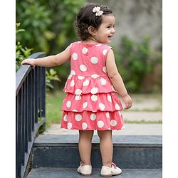 Babyhug Cotton Knit Sleeveless Layered Polka Dot Printed Frock with Bloomer - Pink