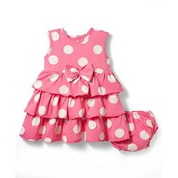 Babyhug Cotton Knit Sleeveless Layered Polka Dot Printed Frock with Bloomer - Pink