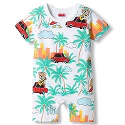 Babyhug 100% Cotton Knit Half Sleeves Rompers with Miami Print Pack of 2 - Multicolor