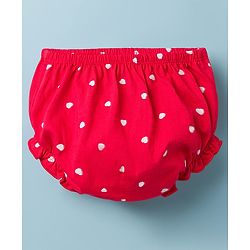 Babyhug Cotton Knit Frock with Bloomers/Shorts, Ruffled Sleeves, Bear Print, Bow Detail Red 0-3 Months