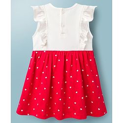 Babyhug Cotton Knit Frock with Bloomers/Shorts, Ruffled Sleeves, Bear Print, Bow Detail Red 0-3 Months