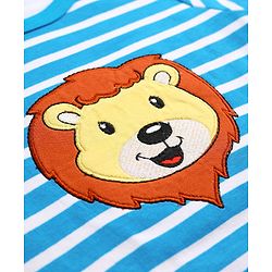 Babyhug 100% Cotton Knit Half Sleeves Striped & Lion Embroidered Onesie with Leggings & Cap - Multicolor