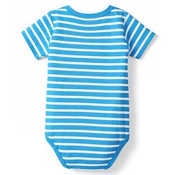 Babyhug 100% Cotton Knit Half Sleeves Striped & Lion Embroidered Onesie with Leggings & Cap - Multicolor