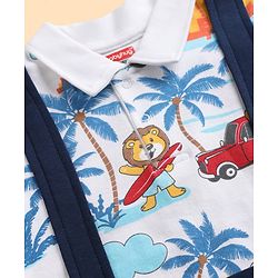 Babyhug 100% Cotton Interlock Knit Half Sleeves Romper With Tropical Print - Blue