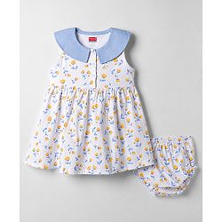 Babyhug Single Jersey Knit Sleeveless Frock with Floral Print & Bloomer - White