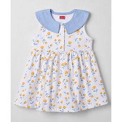 Babyhug Single Jersey Knit Sleeveless Frock with Floral Print & Bloomer - White