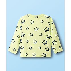 Babyhug Cotton Knit Full Sleeves T-Shirt & Pyjama Co-ord Night Suit With Star Print - Lime Green