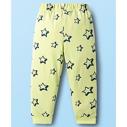 Babyhug Cotton Knit Full Sleeves T-Shirt & Pyjama Co-ord Night Suit With Star Print - Lime Green