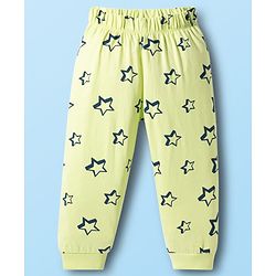 Babyhug Cotton Knit Full Sleeves T-Shirt & Pyjama Co-ord Night Suit With Star Print - Lime Green