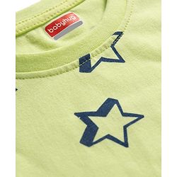 Babyhug Cotton Knit Full Sleeves T-Shirt & Pyjama Co-ord Night Suit With Star Print - Lime Green