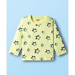 Babyhug Cotton Knit Full Sleeves T-Shirt & Pyjama Co-ord Night Suit With Star Print - Lime Green