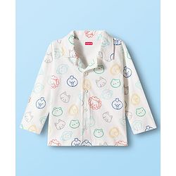 Babyhug 100% Cotton Knit Full Sleeves Shirt & Pyjama Co-ord Night Suit With Animal Print - White