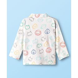 Babyhug 100% Cotton Knit Full Sleeves Shirt & Pyjama Co-ord Night Suit With Animal Print - White