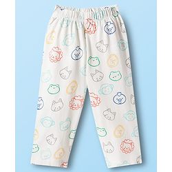 Babyhug 100% Cotton Knit Full Sleeves Shirt & Pyjama Co-ord Night Suit With Animal Print - White