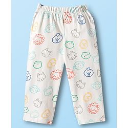 Babyhug 100% Cotton Knit Full Sleeves Shirt & Pyjama Co-ord Night Suit With Animal Print - White