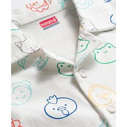 Babyhug 100% Cotton Knit Full Sleeves Shirt & Pyjama Co-ord Night Suit With Animal Print - White