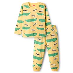 Babyhug Cotton Knit Full Sleeves T-Shirt & Pyjama Co-ord Night Suit With Crocodile Print - Yellow