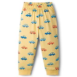 Babyhug Cotton Knit Full Sleeves T-Shirt & Pyjama Co-ord Night Suit With Car Print - Yellow