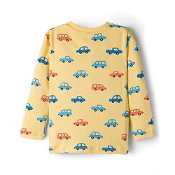 Babyhug Cotton Knit Full Sleeves T-Shirt & Pyjama Co-ord Night Suit With Car Print - Yellow